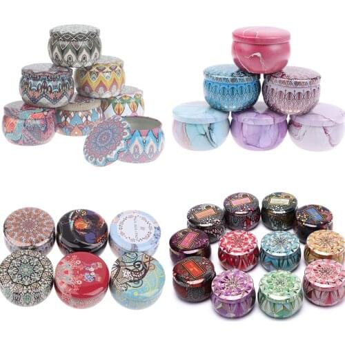 1PC 50 Styles Empty Tinplate Box Tins Cans Jars Containers Wicks Sticker Centering for Aroma Essential Oil Soy Candle Supplies