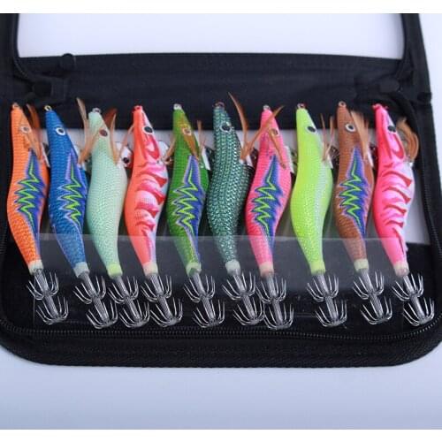 10pcs Yamash Squid 3.5#Umbrella Squid Hook Lumious Shrimp Bait Octopus Cuttlefish Jigging Wobbler Fishing Lure with sound beads