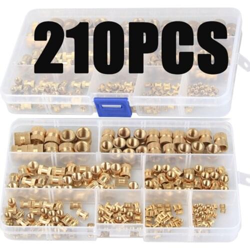 210pcs M2 M2.5 M3 M4 M5 M6 M8 M10 Brass Insert Nut Cylinder Knurled Nuts Threaded Molding Brass Knurled Thread Embedded Nuts Set