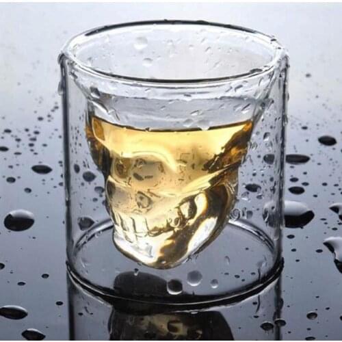 25ml Skull Head Cup Double Transparent Crystal Shot Glass For Whiskey Wine Vodka Beer Wine Glasses Creative Bar Club Supplies