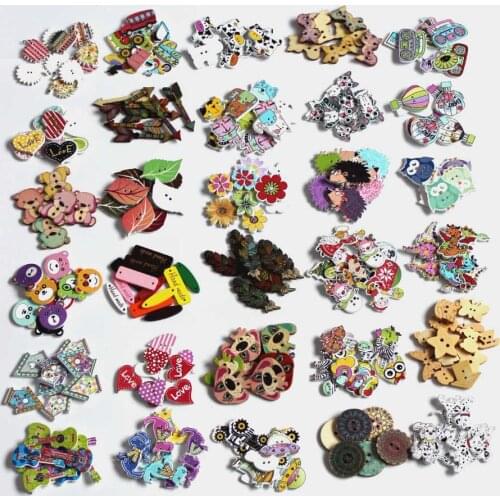 40-50Pcs Mixed Style Wood Apparel Sewing Buttons For Crafts Clothes Scrapbooking Decorative Handicraft DIY Accessories L-3