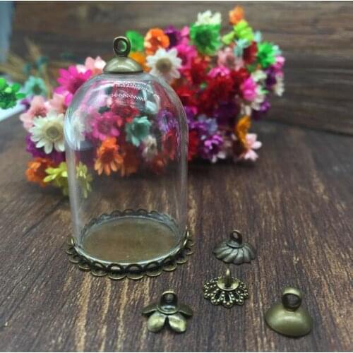 5sets/lot 38*25mm bell glass globe bronze double lace base beads cap set glass vial pendant fashion necklace pendant glass dome