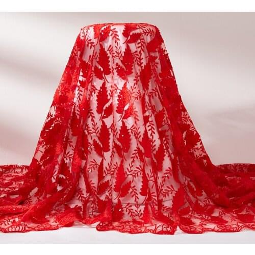 Afrcan Lace Fabric 2021 High Quaiity New Red French Tulle Sequins Embroidery 3D Flowers Sewing Fabrics Dresses For Women A 2528