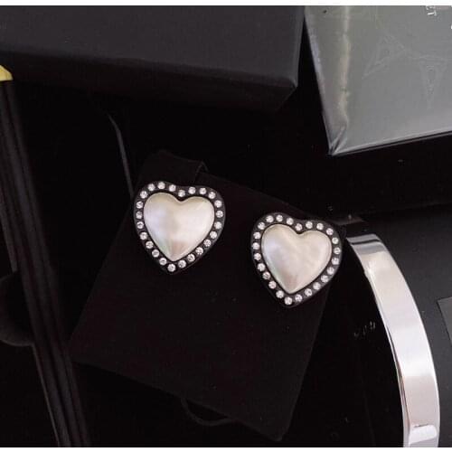 Brand Fashion Pearl Jewelry Gold Color Earrings Pearl Black Heart Crystal Earrings Tassel Pearls Design Wedding Party Earrings