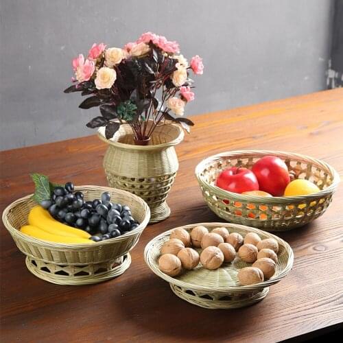 Household Handmade Bamboo Woven Storage Baskets Flowers Fruit Vegetabl Storage Container Bread Holder Basket Home Decoration