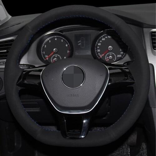 DIY Black Suede Leather Steering Wheel Cover For Volkswagen VW Golf 7 Mk7 New Polo Jetta Passat B8 Tiguan Sharan