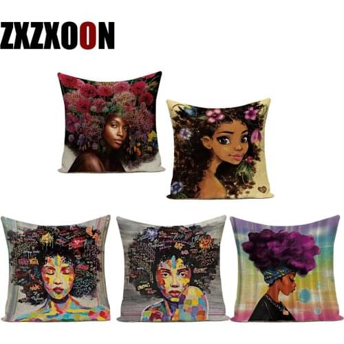 Decorative Throw Pillows Case African Lovely Art Girl Women Polyester Sofa Cushion Cover for Living Room Decoration