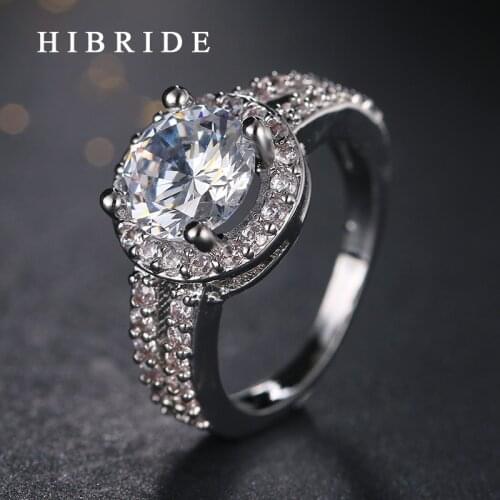 HIBRIDE Elegant Women Anniversary Austrain Crystal Ring Engagement Rings For Ladies Gifts Fashion Jewelry QSP0010-135