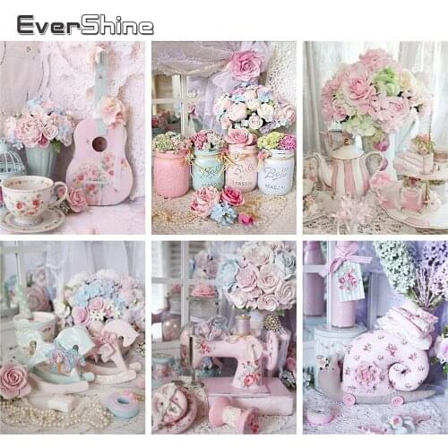 Evershine Diamond Painting Flowers Cross Stitch Pink Crystal Mosaic Embroidery Rhinestone Pictures Home Decoration Crafts Kit