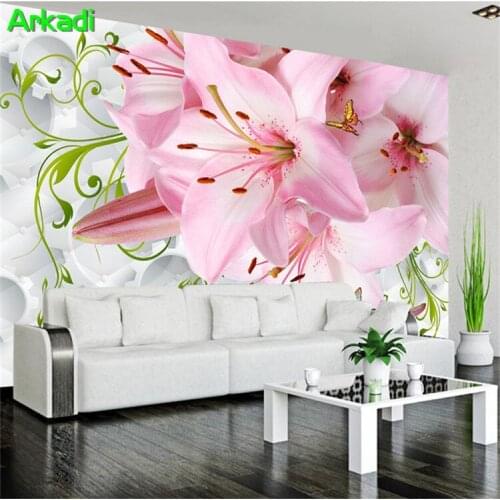 Modern minimalist romantic pink lily flowers photo mural bedroom living room TV sofa wall simple home decor custom 3D wallpaper