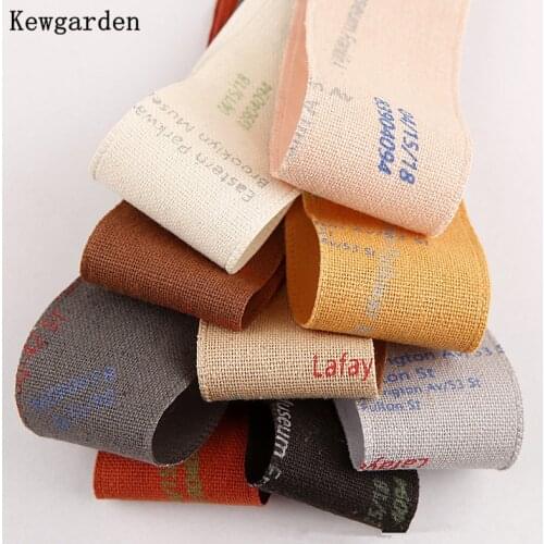 Kewgarden DIY Satin Bow Hair Accessories Print Letters Denim Fabric Ribbon 1" 1-1/2" 25 38mm Handmade Decoration Sewing 10 Yards