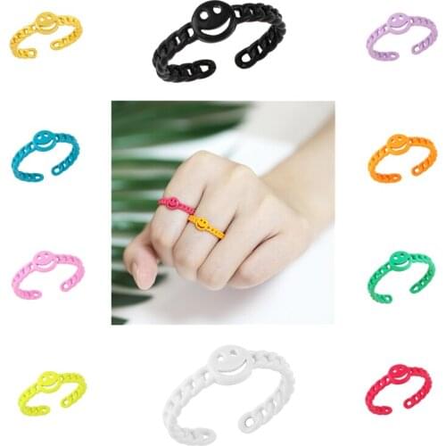 Smiley Face Ring for Women Colorful Macaron Open Ring Jewelry Good Quality Gift Accessories