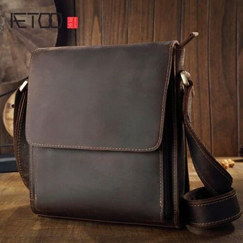 AETOO Leather mens shoulder bag, mens simple business cowhide messenger bag, casual fashion mens bag