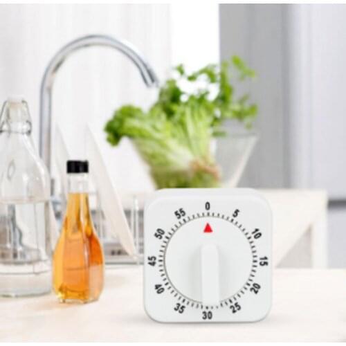 60 Minutes Kitchen Timer Count Down Alarm Reminder White Square Mechanical Timer for Kitchen Home Baking Tools