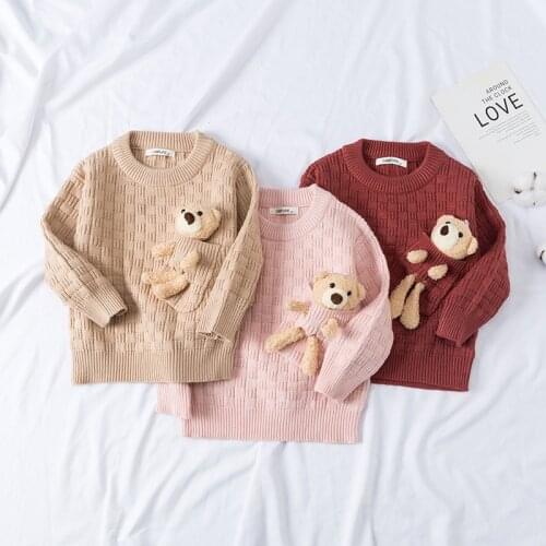 MILANCEL 2021 Autumnnew Kids Sweaters Cartoon Bear Sweater for Boys Girls Knit Pullover