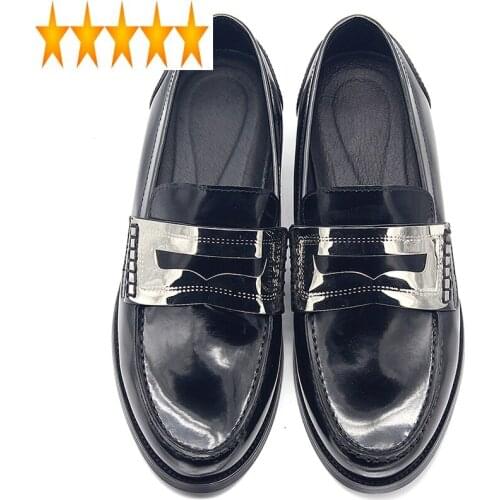 Round Mocassin Homme Metal Decoration Toe Shallow Slip-On Formal Shoes Men Luxury Italian Genuine Leather Party Dress Shoe Black