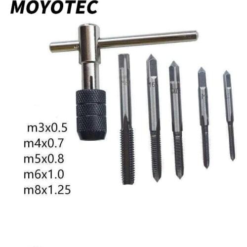 MOYOTEC 6Pcs Screw Tap Wrench Set T-Shaped M3 M4 M5 M6 M8 Wrench Threading Tapping Reversible Screwdriver Tap Holder Tool Kit