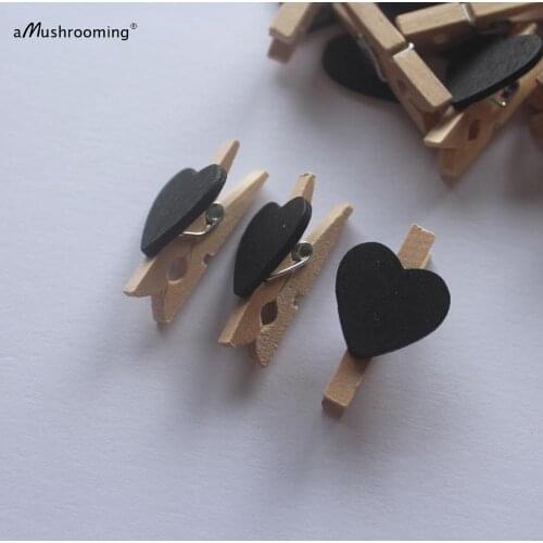 Set of 25 pcs Black Heart Clothes Peg Wooden Craft For Shabby Chic Vintage Wedding Baby Shower Girls Photo Wall Mini Clothespins