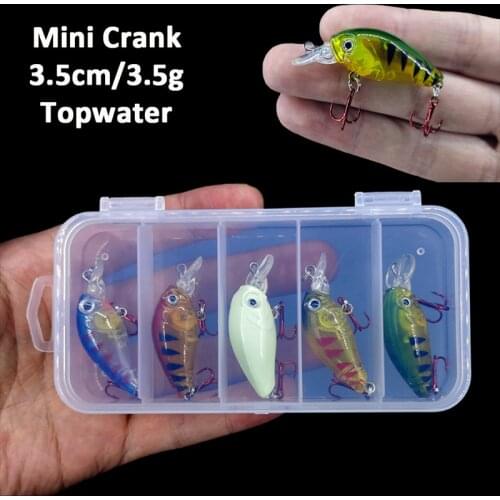 5pcs Mini Crankbaits Set Black Minnow Wobblers Fishing Lures Set 3.5cm 3.5g Bass Trout Lure Isca Fishing Bait with PVC Box Pesca