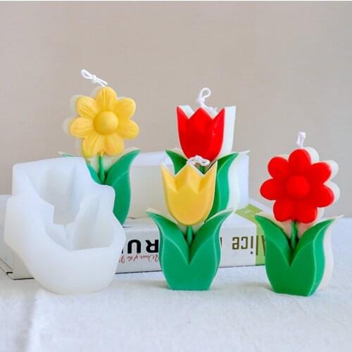 2021 New Aromatherapy Candle Silicone Mold Cute Tulip Flower Shape Decorative Candle Making Diy Handmade Soap Making Mold