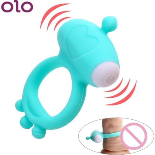 OLO Silicone Penis Ring Vibrating Delay Ejaculation Vibrating Cock Ring Male Sex Toys Clit Stimulator Bullet Vibrator for Men
