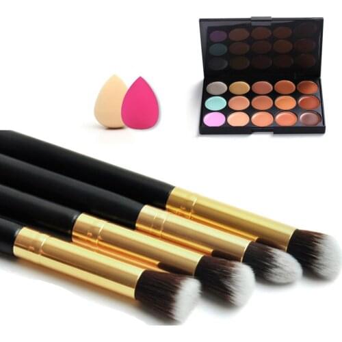 Pro Makeup Sets 15 Color Concealer Palette +4pcs makeup Brushes+2pcs Sponge Puff Face Cosmetics Makeup Tool Kit