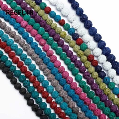 REGELIN Fashion Colorful Volcanic Lava Stone Round Loose beads Natural Stone Rock Ball DIY For Jewelry Bracelet Making Gift