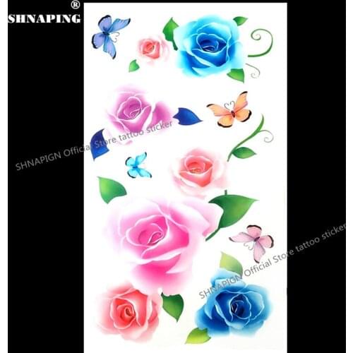 SHNAPIGN Sexy pink roses Child Temporary Body Art Flash Tattoo Sticker 10*17cm Waterproof Henna Fake Tatoo Wall Tattoo Sticker