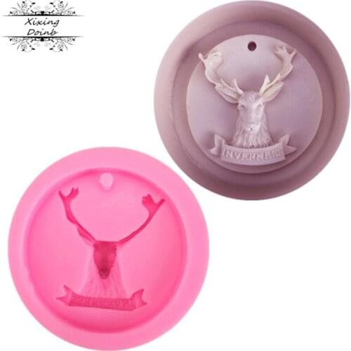 DIY reindeer head shape silicone mold cake decoration kitchen cooking mold chocolate cake mold Christmas label pendant clay mold