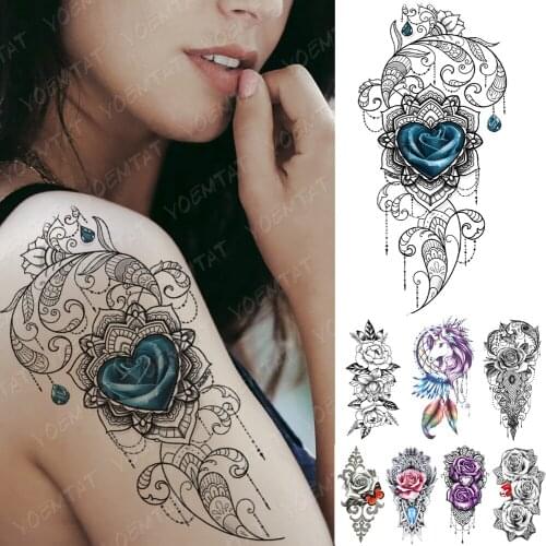 Waterproof Temporary Tattoo Sticker Lace Heart Flower Unicorn Flash Tattoos Rose Butterfly Body Art Arm Fake Sleeve Tatoo Women