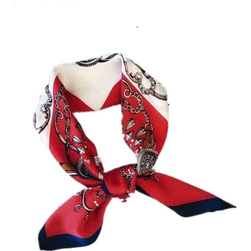 Yishine 2021 70x70cm Retro Chain Print Square Scarf Women Bandana Hairband Lady Head Wraps Female Shawl Neckerchief
