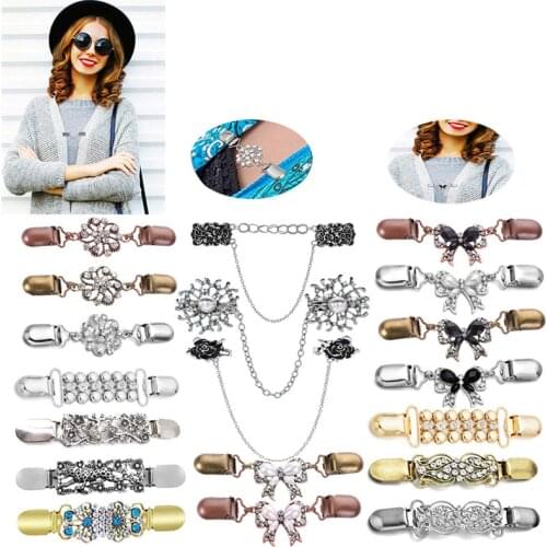 Sweater Cardigan Clip Duck-mouth Clips Flexible Beaded Pearl Pin Brooch Shawl Shirt Collar Buckles For Clothing Decoration