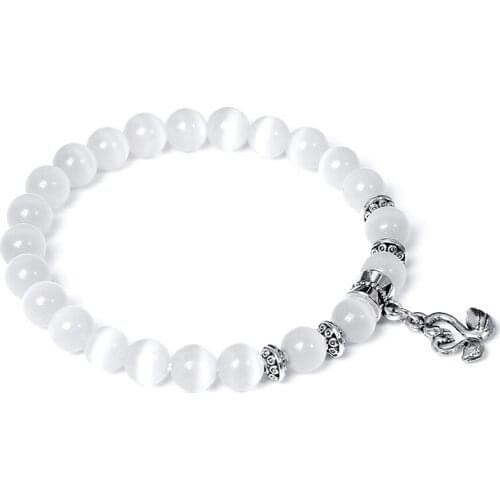 Women Bracelets Natural Opal Bracelet White Cat Eye Crystal Beads Bangle SwanElephant Charm Pendant Pulsera For Women Jewelry