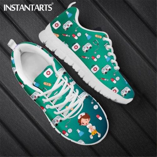 INSTANTARTS Gradient Nurse Shoes Woman Sneakers Cute Cartoon Nursing Medical Designer Flat Footwear Female Lace Up Walking Shoe