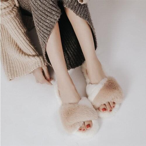 Autumn and winter 2020 women slippers, simple crossed wool cotton slippers, indoor waterproof and non-slip household slippers