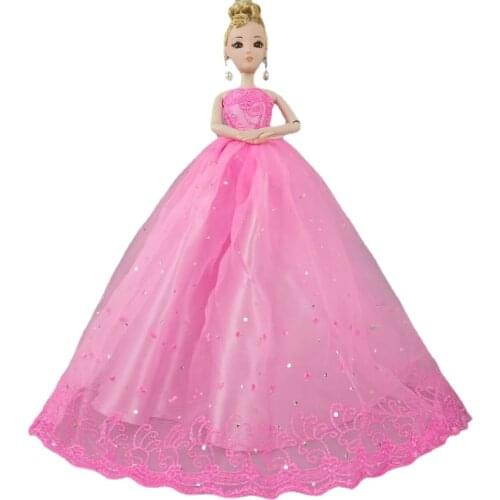 1/6 Fashion Hot Pink Sequin Wedding Dresses for Barbie Doll Clothes Princess Party Gown Costume Vestidos 11.5" Dolls Accessories