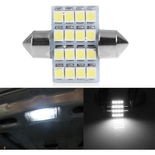 1Pc 31mm 3528 16SMD Car LED Dome Festoon Double-Tip Roof License Plate Light