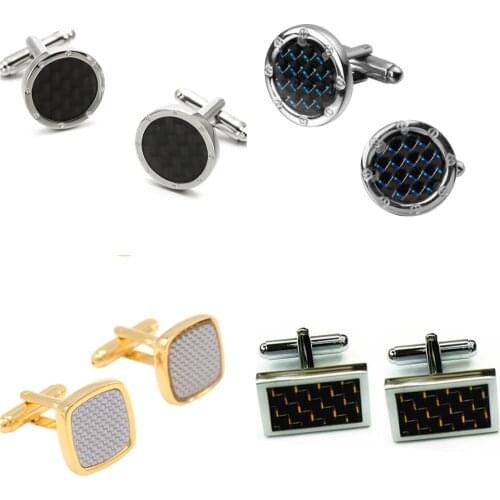 10pairs/lot Carbon Fiber Cufflinks Cuff Links Silver/Gold Copper Plating Cuff Link Suit Button Mens Jewelry Wholesale