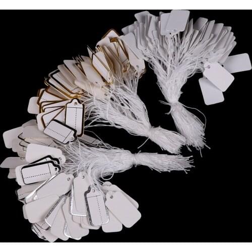 100PCS/Lot Display Merchandise Price Tags White/Silver/Gold Rectangular Label Tie String for Jewelry Clothes