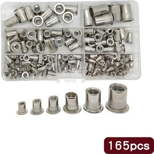 165Pcs Rivet Nut M3 M4 M5 M6 M8 M10 304 Stainless Steel Flat Head Threaded Rivet Insert Nutsert Cap Rivet Nut Threaded Nuts