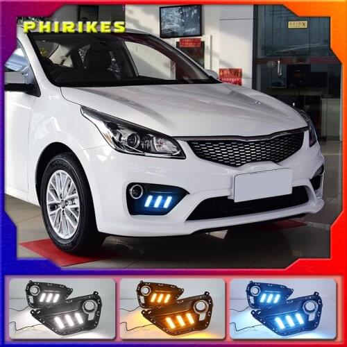 2pcs For KIA K2 RIO 2016-2017 LED DRL lights Daytime Running Light Daylight yellow Signal fog lamp Styling lights