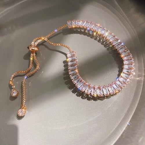 2020 Shining Rose Gold Chain Crystal Bracelets Fashion Geometric Zircon Bracelet For Women Fashion Jewelry Party Gifts