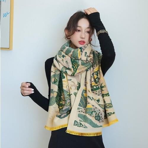 2021 Design Print Women Scarf Cashmere Pashmina Winter Luxury Brand Shawls Wraps Thick Warm Hijab Design Print Bufanda Scarves