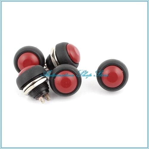 5pcs Red Button 12mm Thread SPST Momentary Pushbutton Switch AC 125V 6A 250V 3A