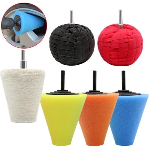 6PCS Car Polishing Sponge Wheel White Cotton Buffing Pad Wheel Car Rims Detail Polishing Waxing Cleaning Maintenance Tool