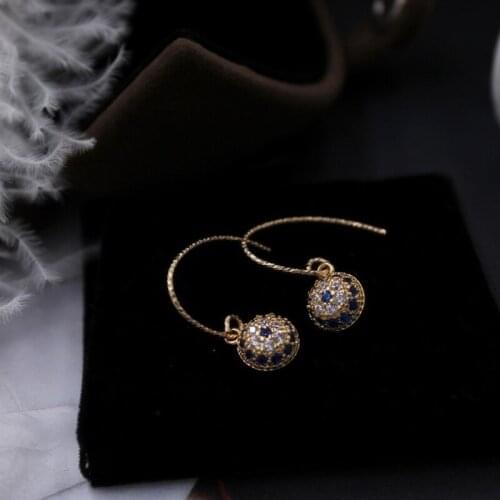 925 Sterling Silver Earpin Copper Plating 14K Gold Injection Shiny Zircon Retro Blue Devils Eye Earrings Jewelry for Women Gift