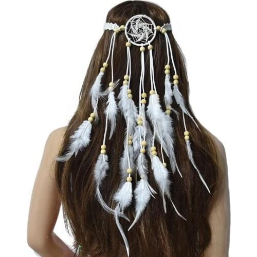 Bohemian Hippie Headband Ethnic Jewelry Feather Headdress Indian Tribal Festival Pink White Feather Headbands Hair Accessories