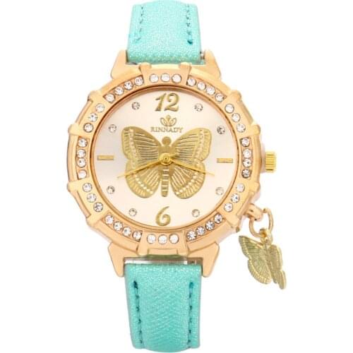 New Women Quartz Watches Butterfly Rhinestone Leather Band Bracelet Wrist Watch Casual Dial Ladies Watch Montre Femme Clock XB40