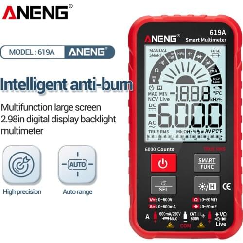 619A Smart Digital Multimeter AC/DC Currents Voltage Testers True RMS 6000 Counts Professional Analog Bar Multimetro NCV Meter