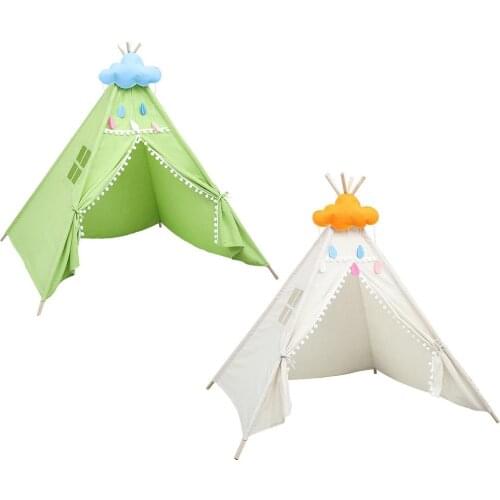 Kids Tiny Play Tent Yellow Tassel Canvas Teepee Playhouse Parent-child Interaction Indoor Outdoor Fun Sports Learning Education